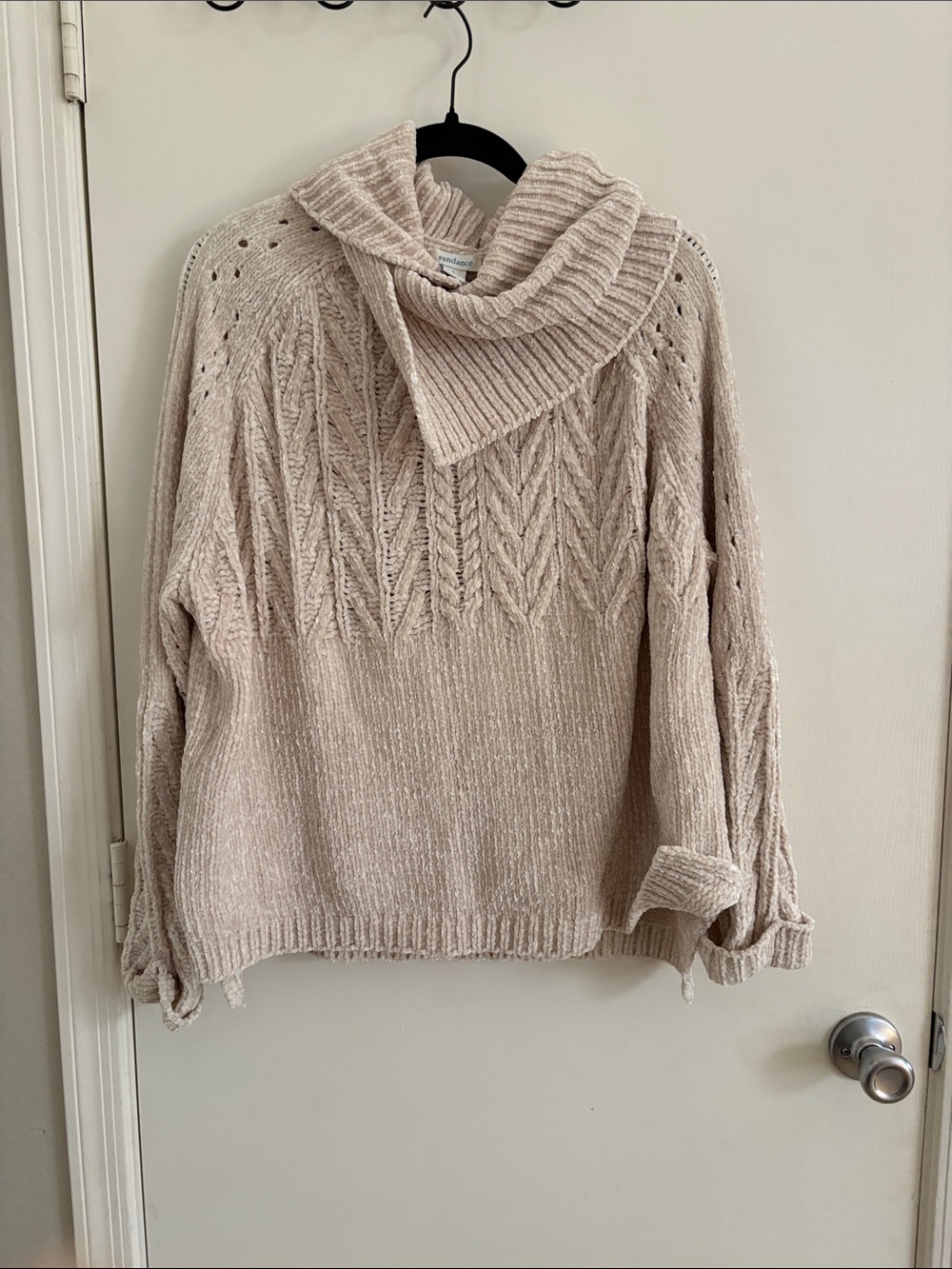 Sundance Cream Cable-Knit Cowl Sweater Size Large Quiet Luxury Minimalist